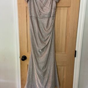 Oleg Cassini Silver Ruched Sleeveless Gown
